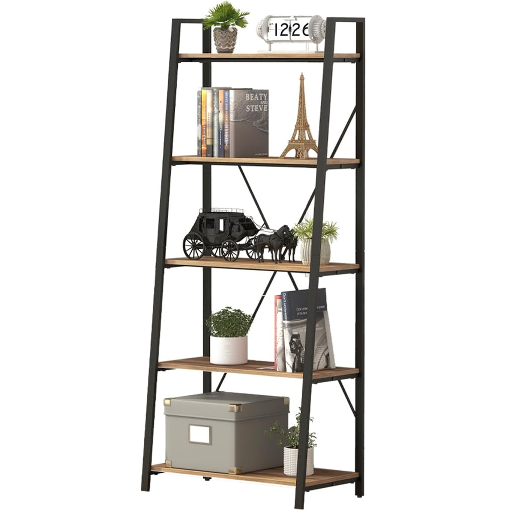 5 Tier Wood and Metal Ladder Bookshelf X363