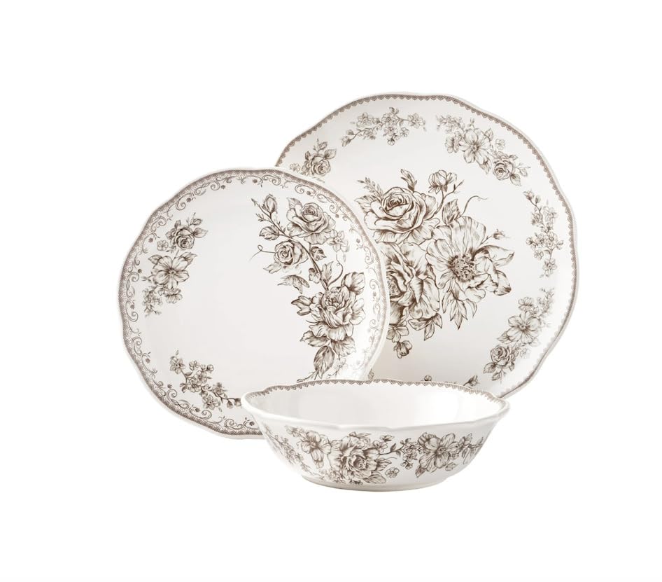 Brown 12-Piece Stoneware Dinnerware Set C179