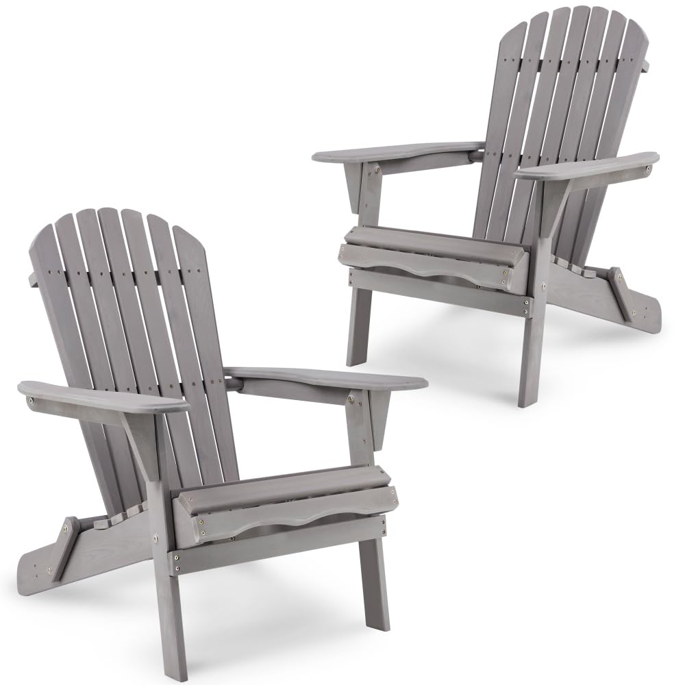 Wooden Folding Adirondack Chair Set of 2 Solid Cedar I81678