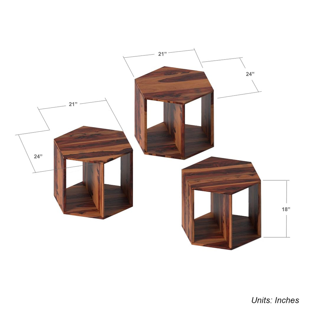 Solid Sheesham Wood Coffee Table Set of 3 E702