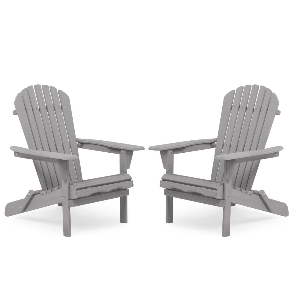 Wooden Folding Adirondack Chair Set of 2 Solid Cedar I81678