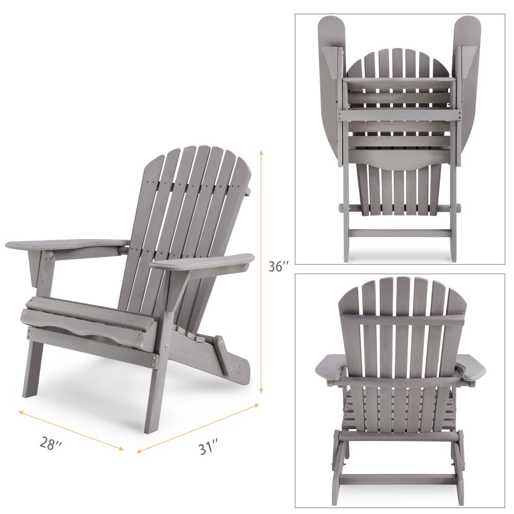 Wooden Folding Adirondack Chair Set of 2 Solid Cedar I81678