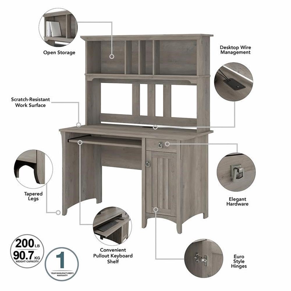 Small Computer Desk with Hutch, Driftwood Gray M358068