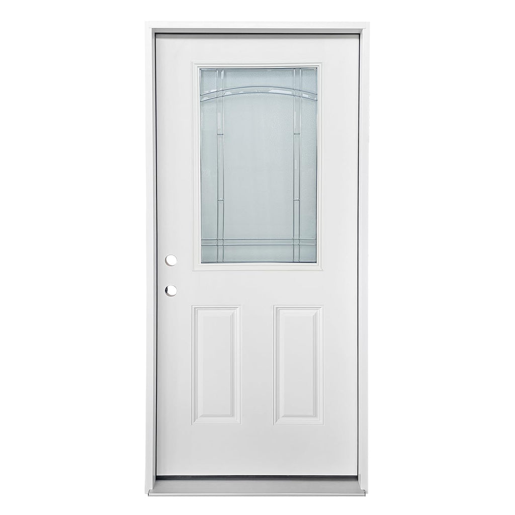 White Fiberglass Prehung 36" x 80" Entry Door D4615