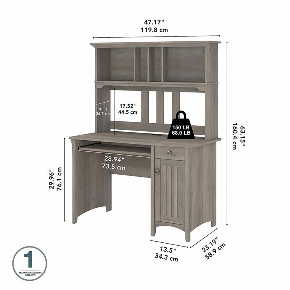 Small Computer Desk with Hutch, Driftwood Gray M358068