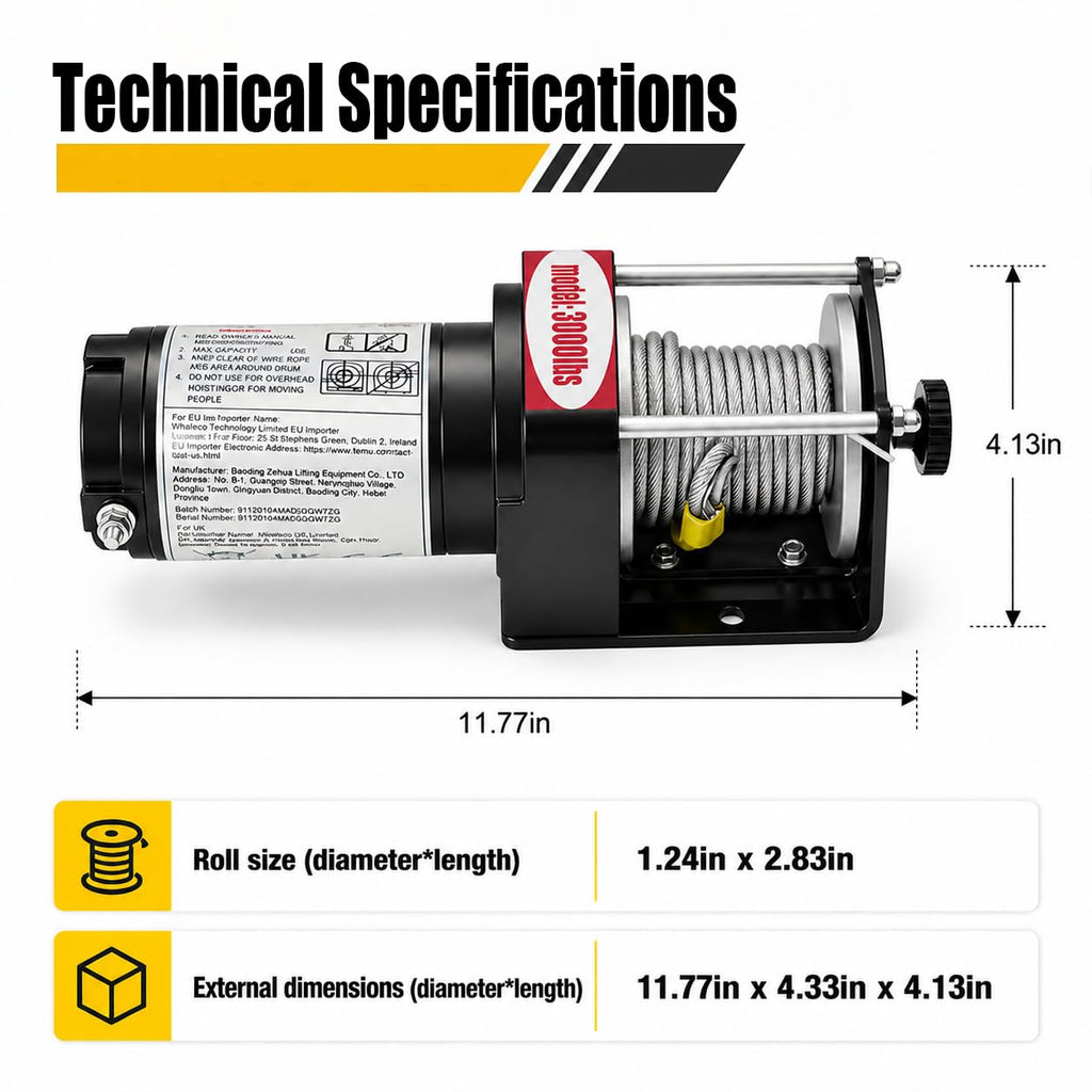 12V DC Electric Winch with Steel Cable H711