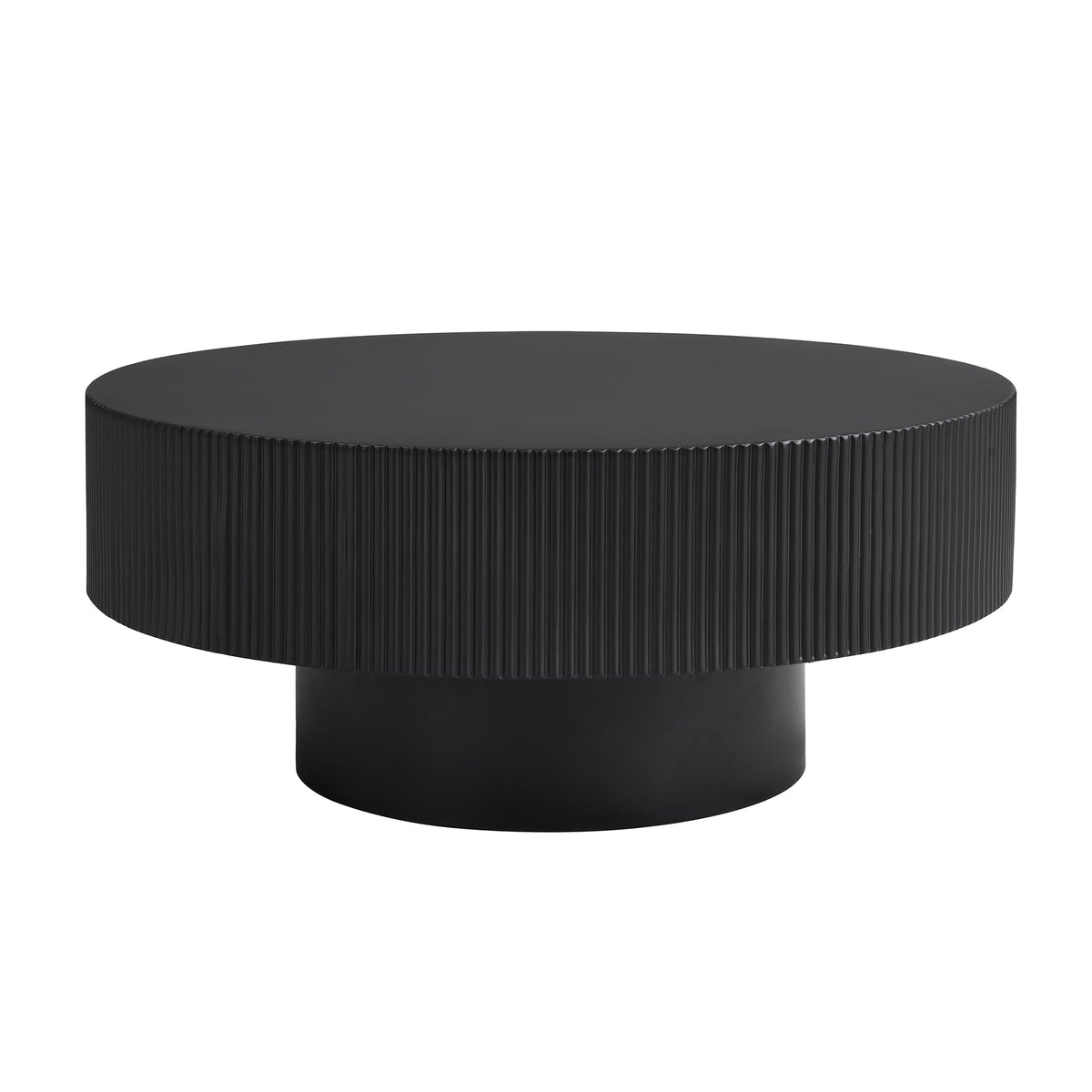 Round Coffee Table, 31.5" Fluted Pedestal Wood Table, Black F1218