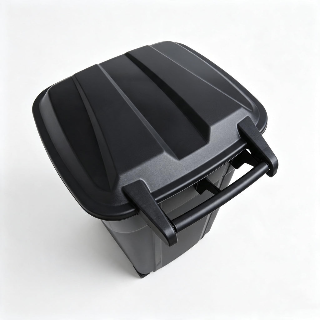 32 Gallon Black Plastic Wheeled Trash Can with Lid T472919
