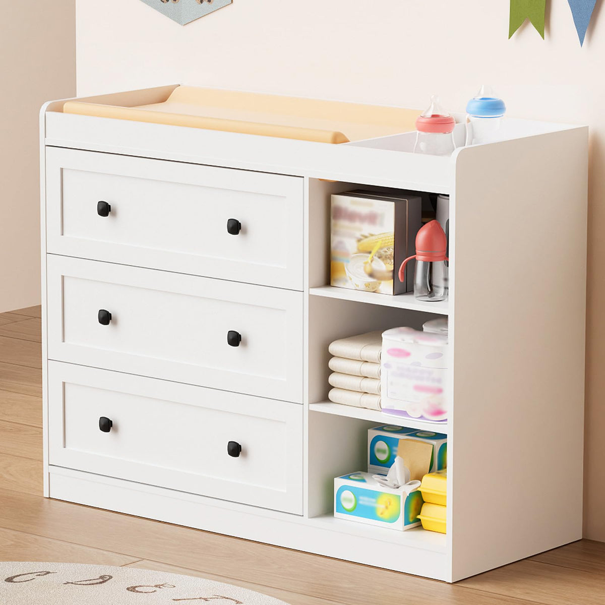 White Wood 3 Drawer Changing Table B887500