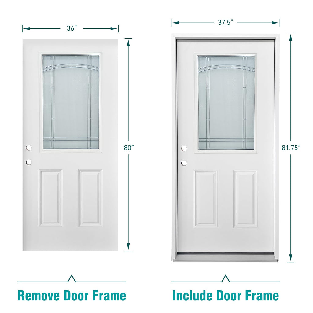 White Fiberglass Prehung 36" x 80" Entry Door D4615