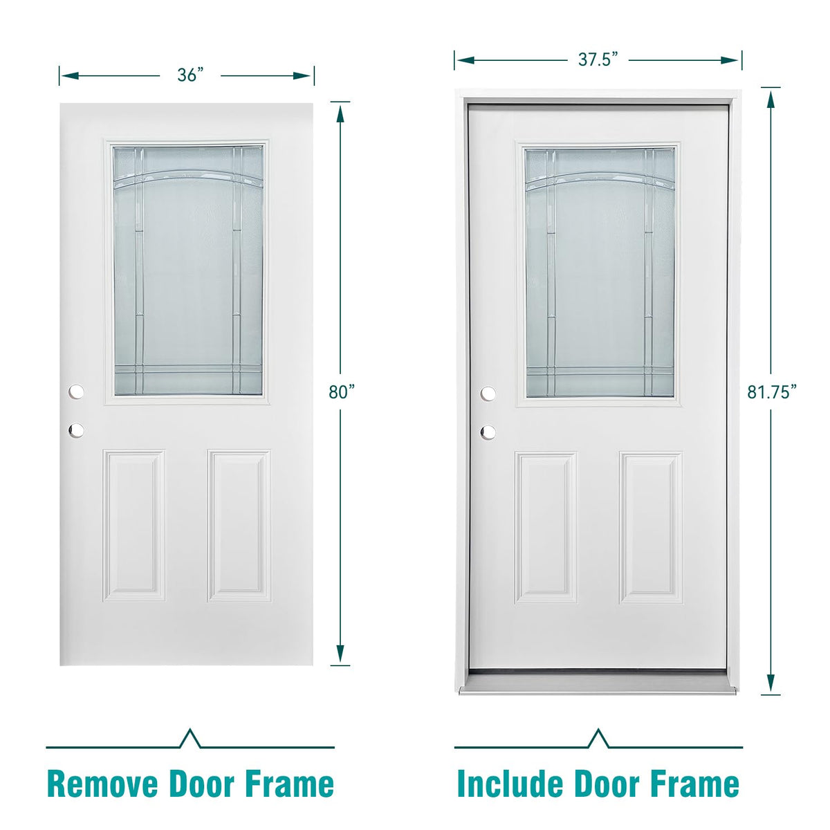 White Fiberglass Prehung 36" x 80" Entry Door D4615