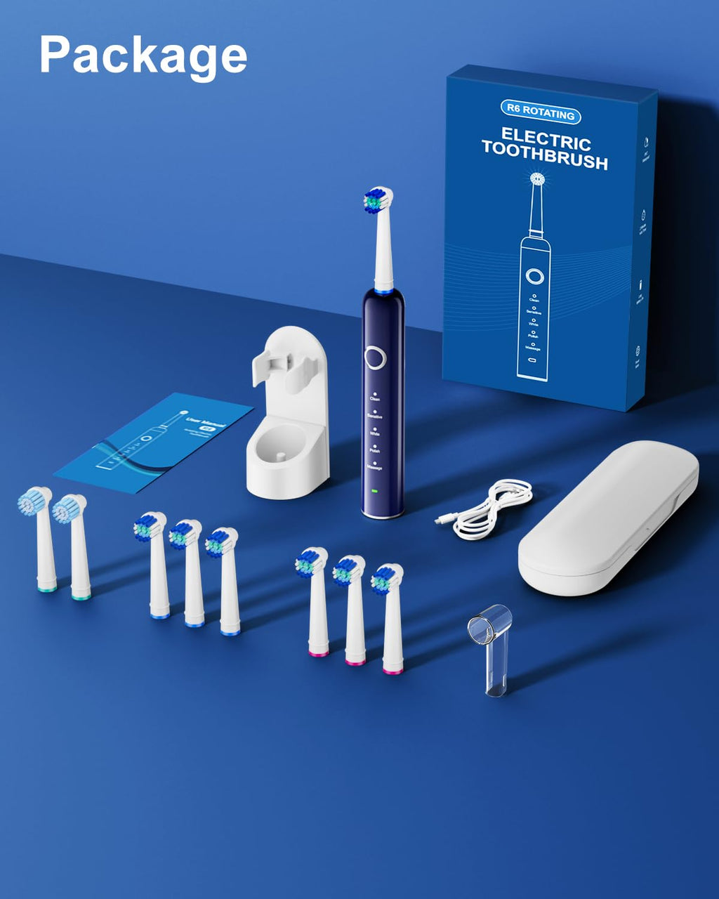 Black Rechargeable Electric Toothbrush with 8 Brush Heads X2857