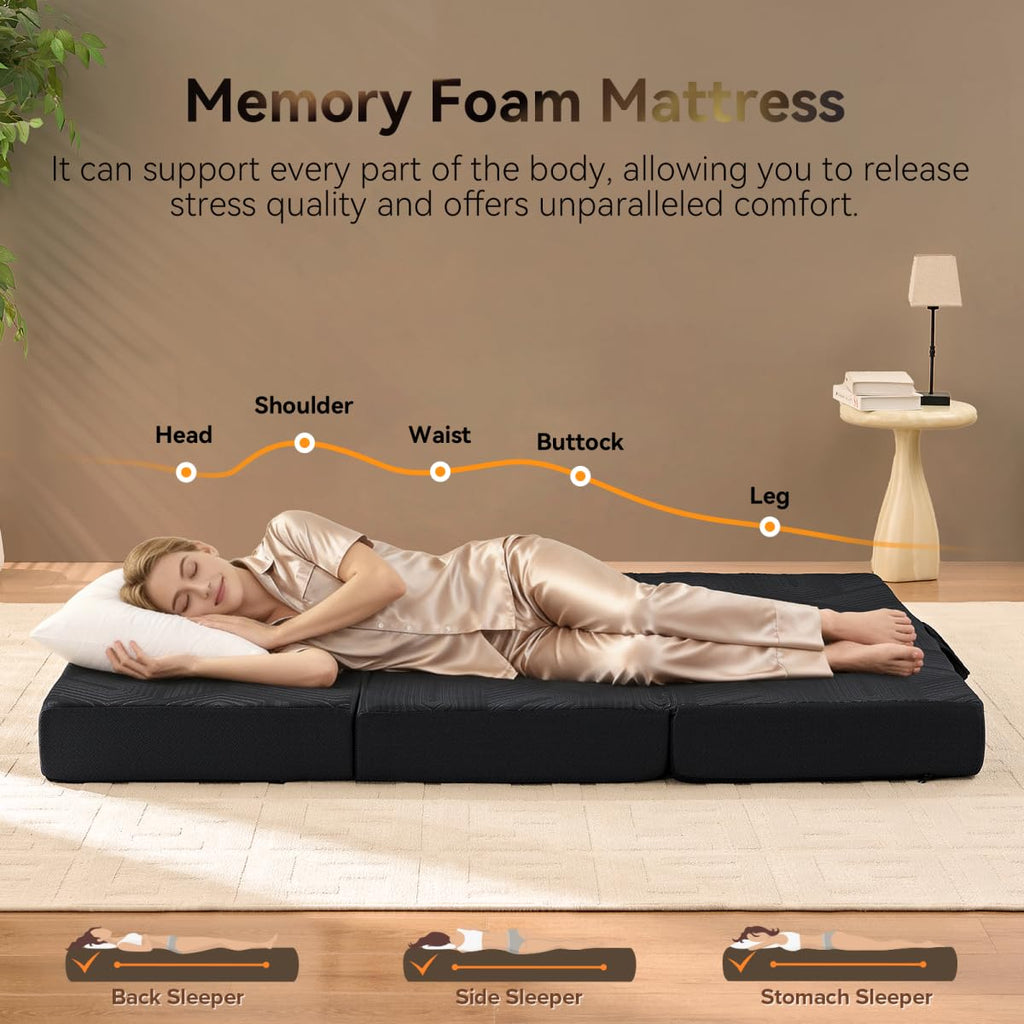 6 Inch Memory Foam Tri-Fold Twin Mattress with Washable Cover Q4663