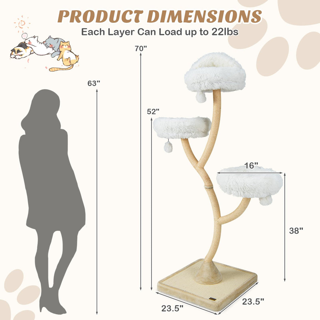 70 Inch Multi-Level Cat Tree with Perches and Scratching Posts P494957