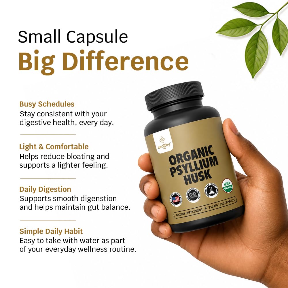 Organic Psyllium Husk Capsules 750 mg Fiber Supplement 250 Capsules Pack of 2 T581