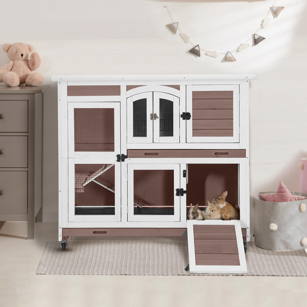 Two-Story Rabbit Hutch with Wheels D637