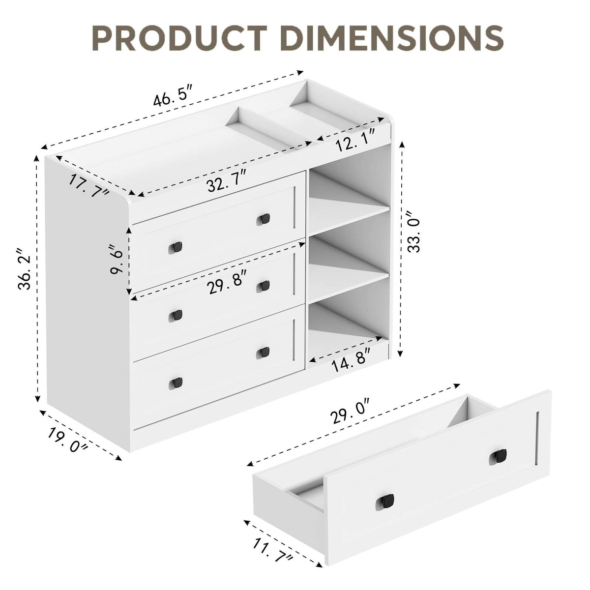 White Wood 3 Drawer Changing Table B887500