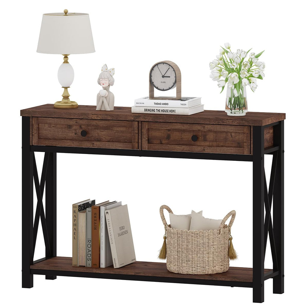 Rustic Oak 47 Inch Console Table with 2 Drawers R472