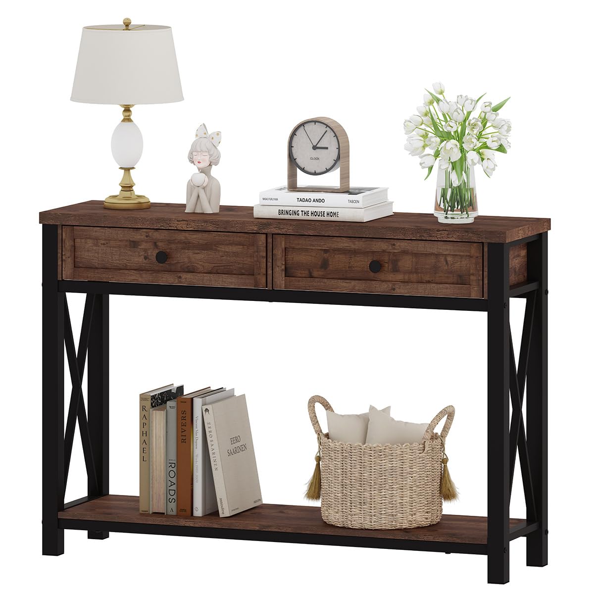 Rustic Oak 47 Inch Console Table with 2 Drawers R472
