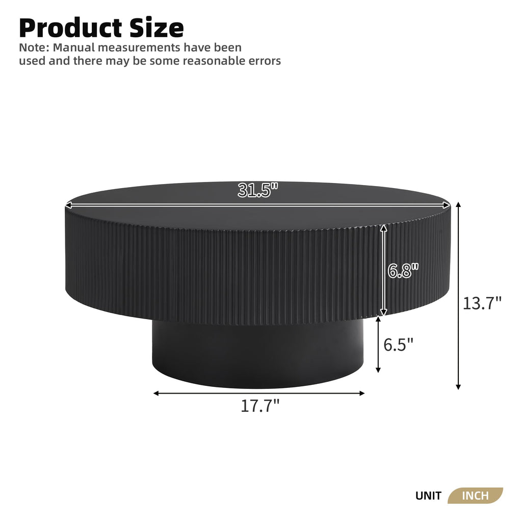 Round Coffee Table, 31.5" Fluted Pedestal Wood Table, Black F1218