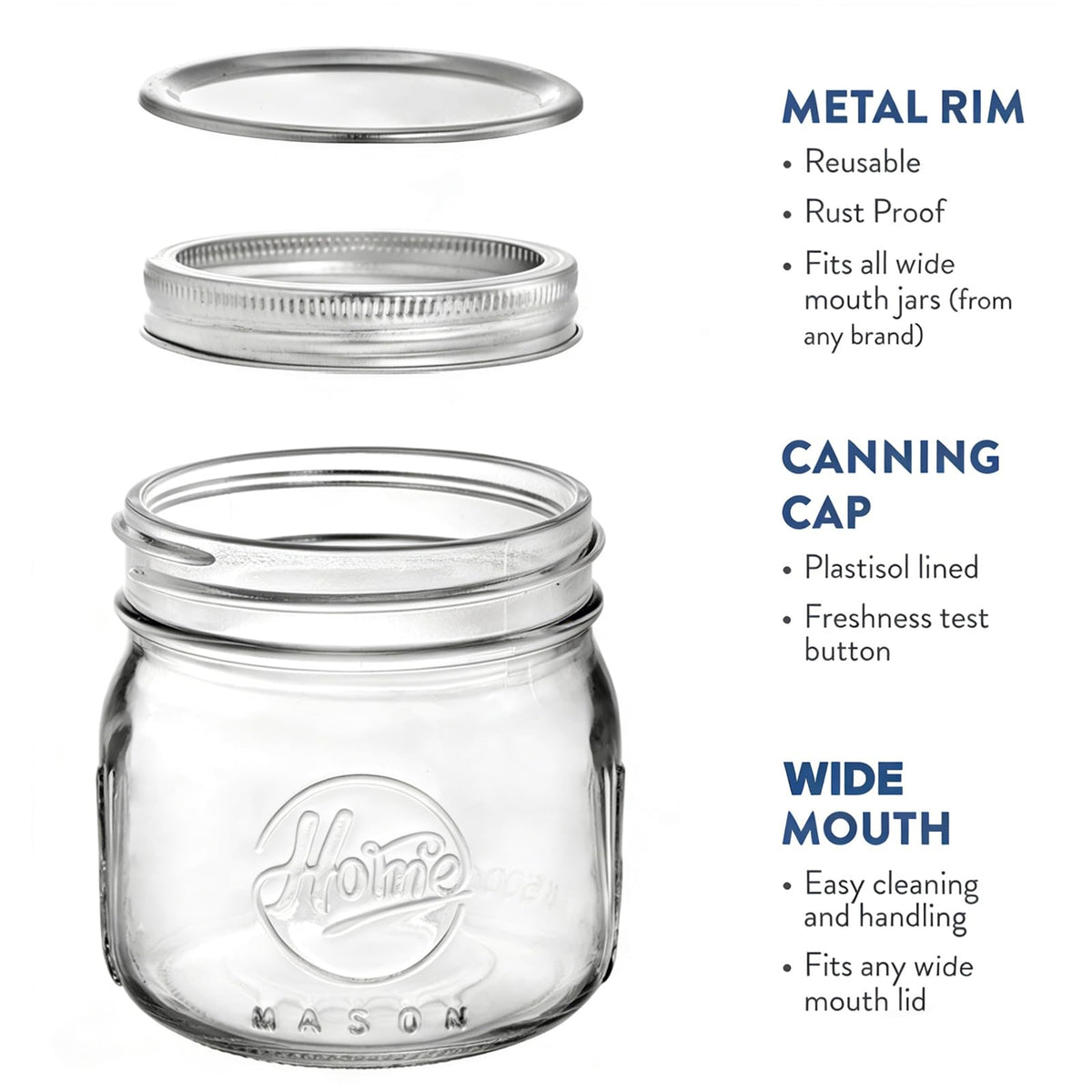 12 Pack 16Oz Wide Mouth Glass Mason Jars with Airtight Lids J725243