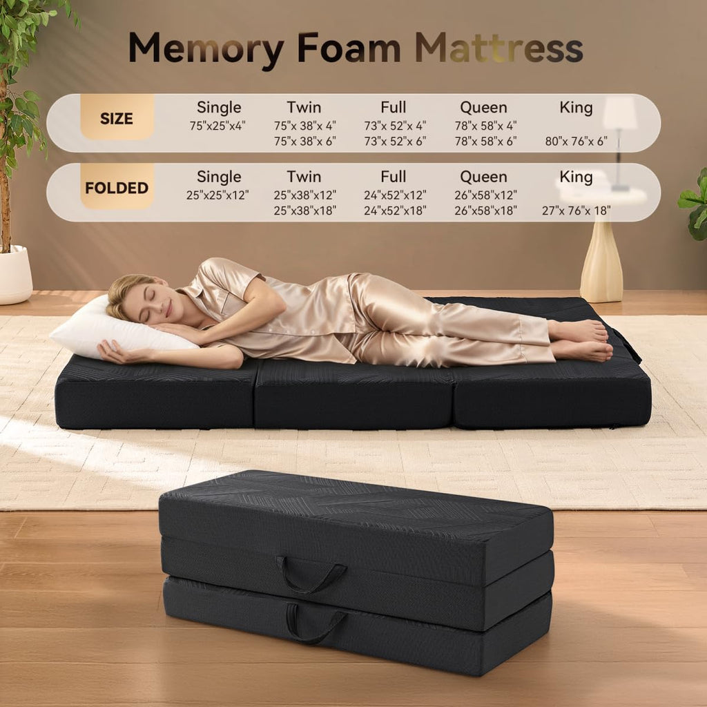 6 Inch Memory Foam Tri-Fold Twin Mattress with Washable Cover Q4663