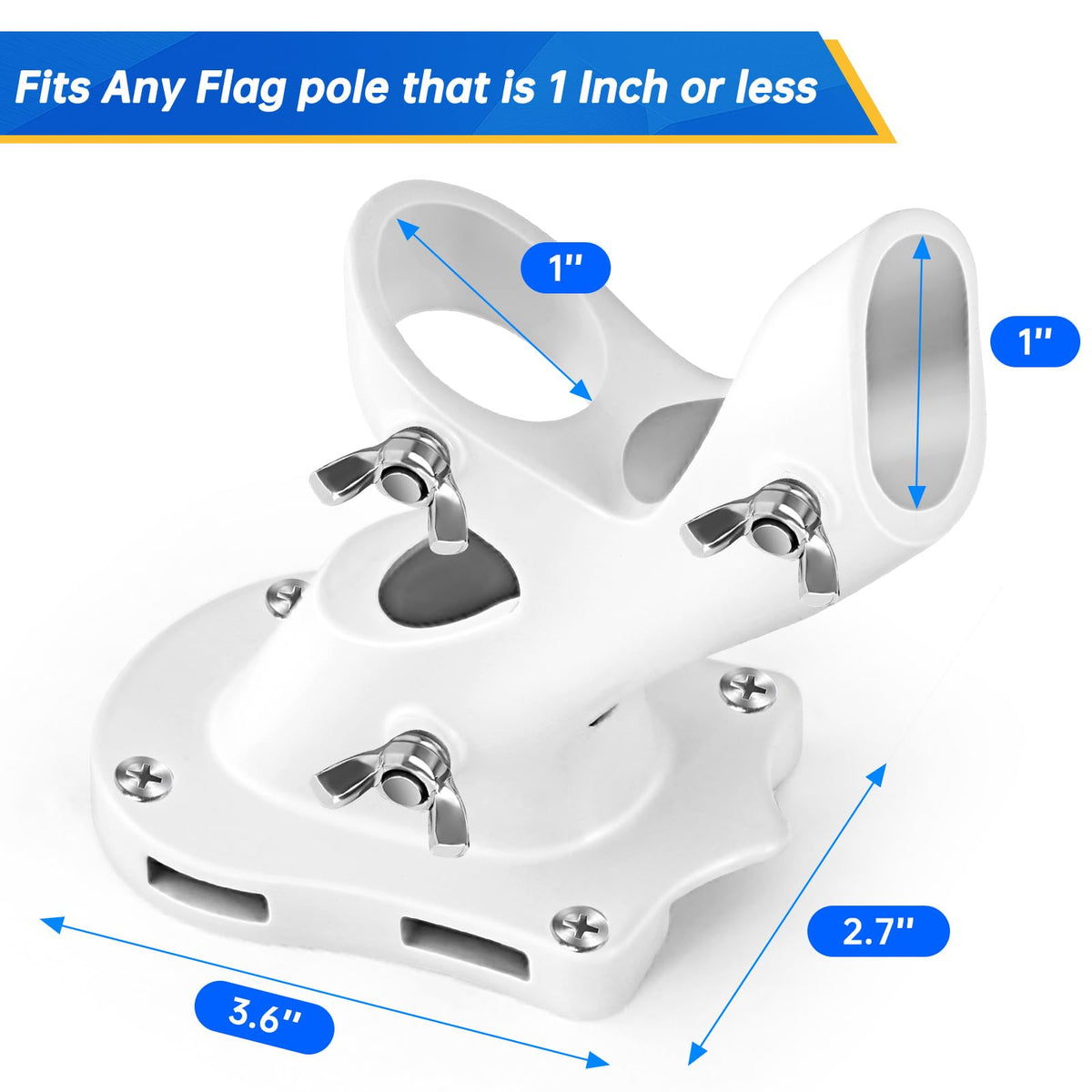 Flag Pole Holder Heavy-Duty Aluminum 1" Inner Diameter 2 Positions White 2 Pack Q801