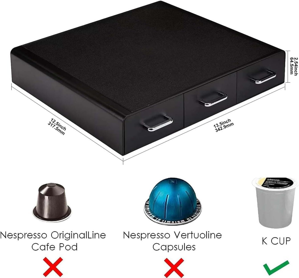 Black 36 Pod Capacity 3 Drawer Coffee Pod Storage Drawer V4766