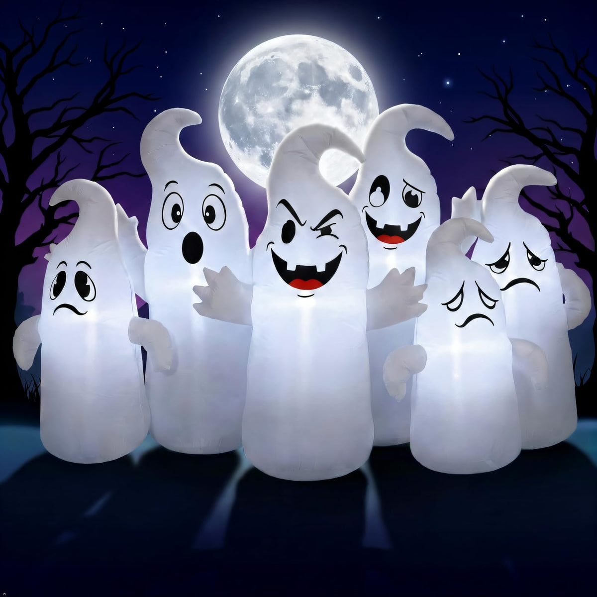 8FT Long Halloween Inflatable 6 Cute Ghosts LED Yard Decoration L30486