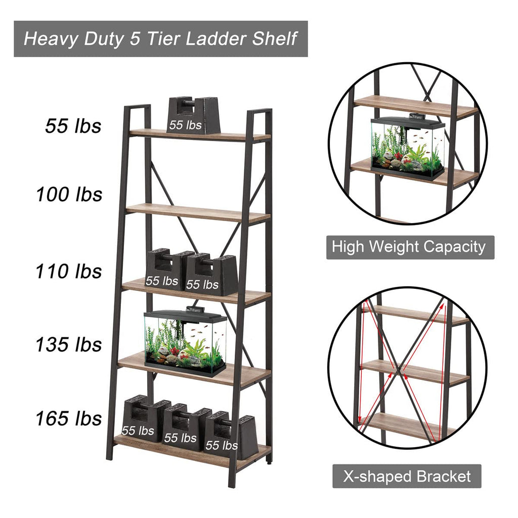 5 Tier Wood and Metal Ladder Bookshelf X363