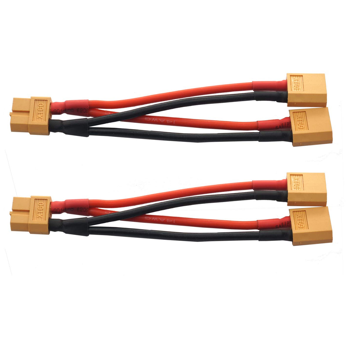 14AWG XT60 Parallel Battery Connector 2-Male to 1-Female Cable Y Splitter F6999