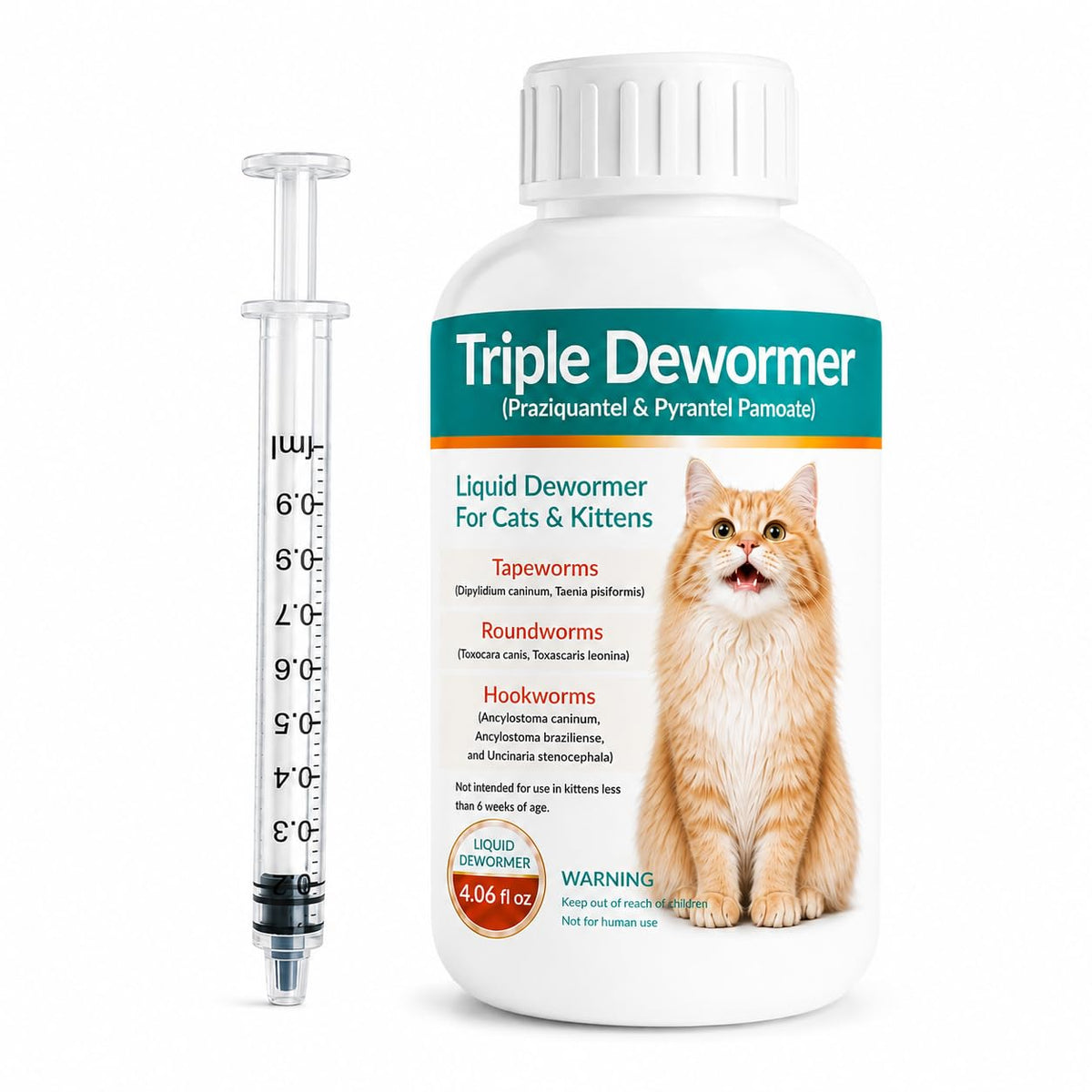 Cat Dewormer Liquid for Tapeworms, Roundworms and Hookworms A526
