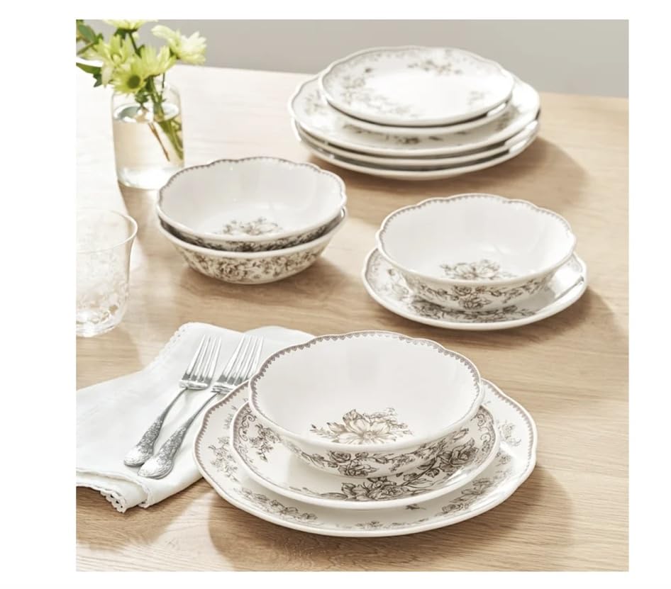 Brown 12-Piece Stoneware Dinnerware Set C179