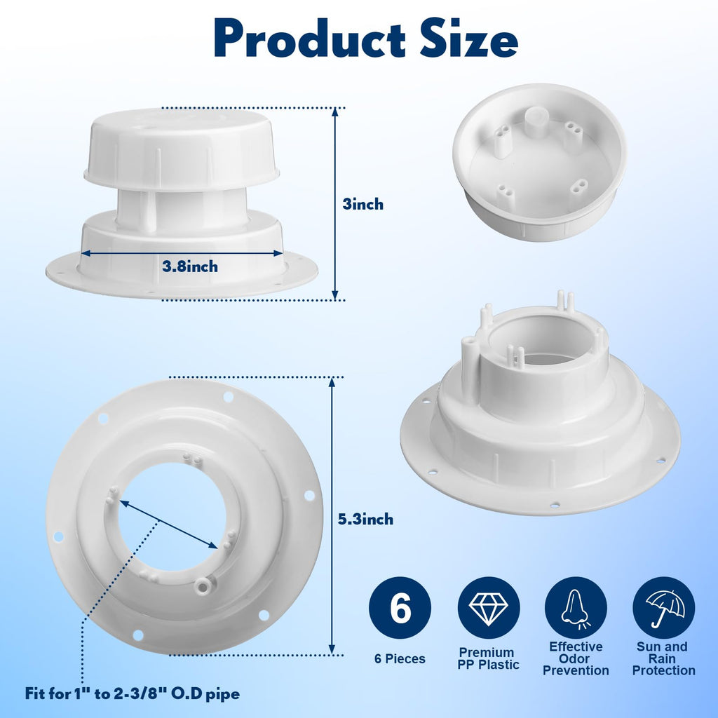 6 Pcs White RV Plumbing Vent Caps K313