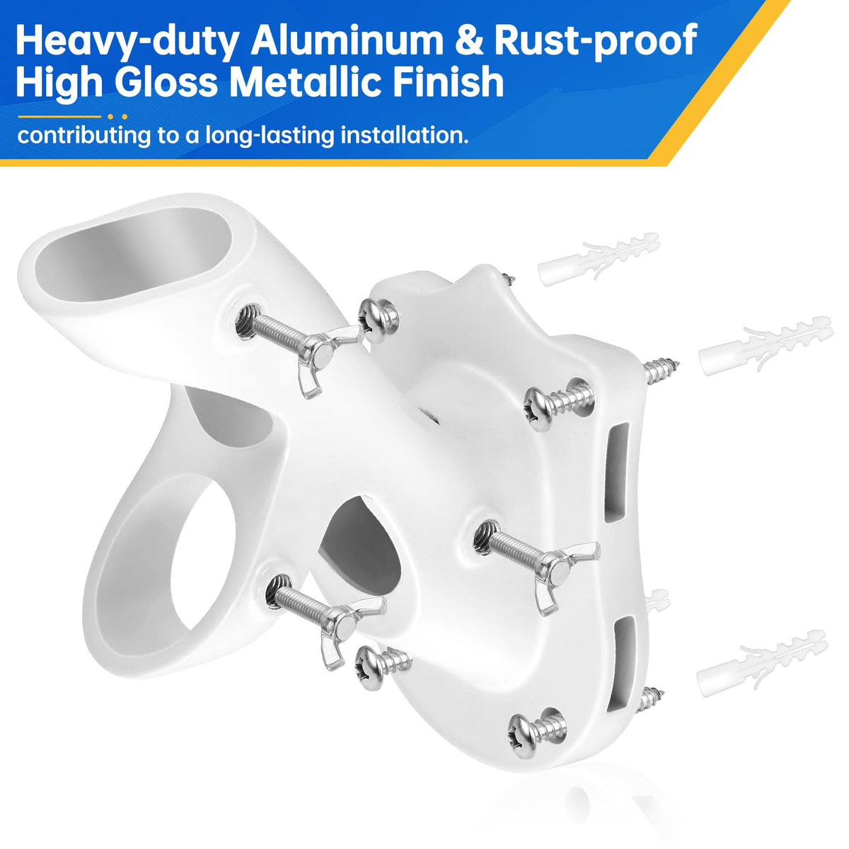 Flag Pole Holder Heavy-Duty Aluminum 1" Inner Diameter 2 Positions White 2 Pack Q801