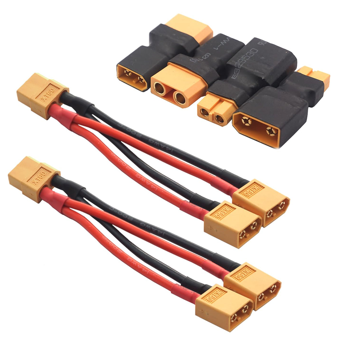 14AWG XT60 Parallel Battery Connector 2-Male to 1-Female Cable Y Splitter F6999