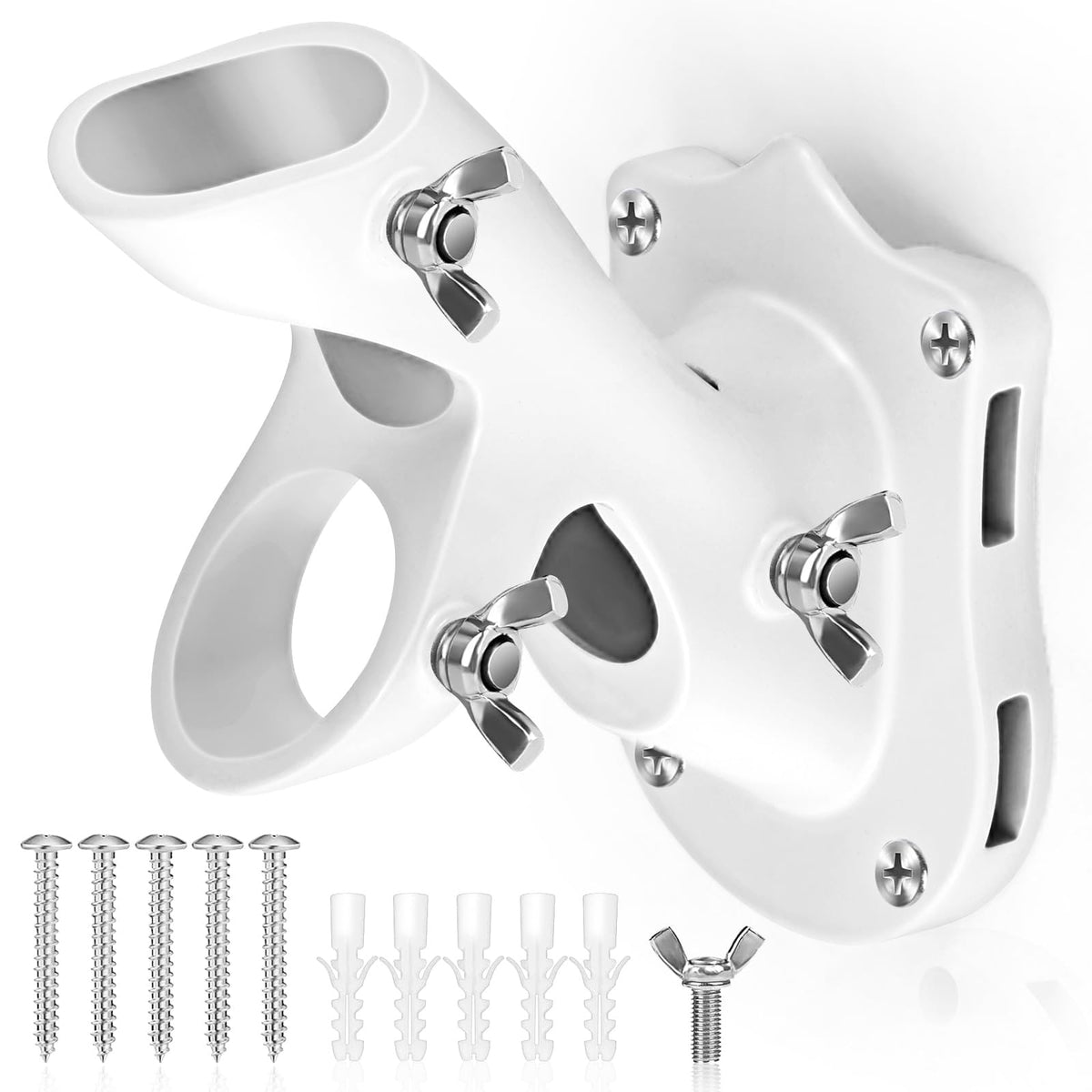 Flag Pole Holder Heavy-Duty Aluminum 1" Inner Diameter 2 Positions White 2 Pack Q801