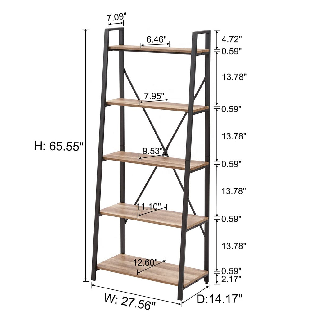5 Tier Wood and Metal Ladder Bookshelf X363