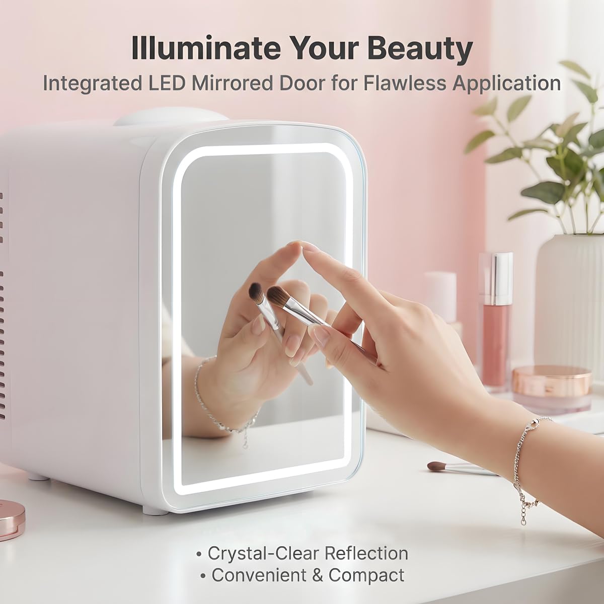 4L Mini Skincare Refrigerator with Dimmable LED Mirror Z938302