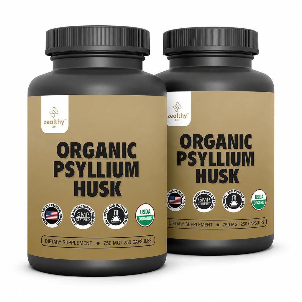 Organic Psyllium Husk Capsules 750 mg Fiber Supplement 250 Capsules Pack of 2 T581