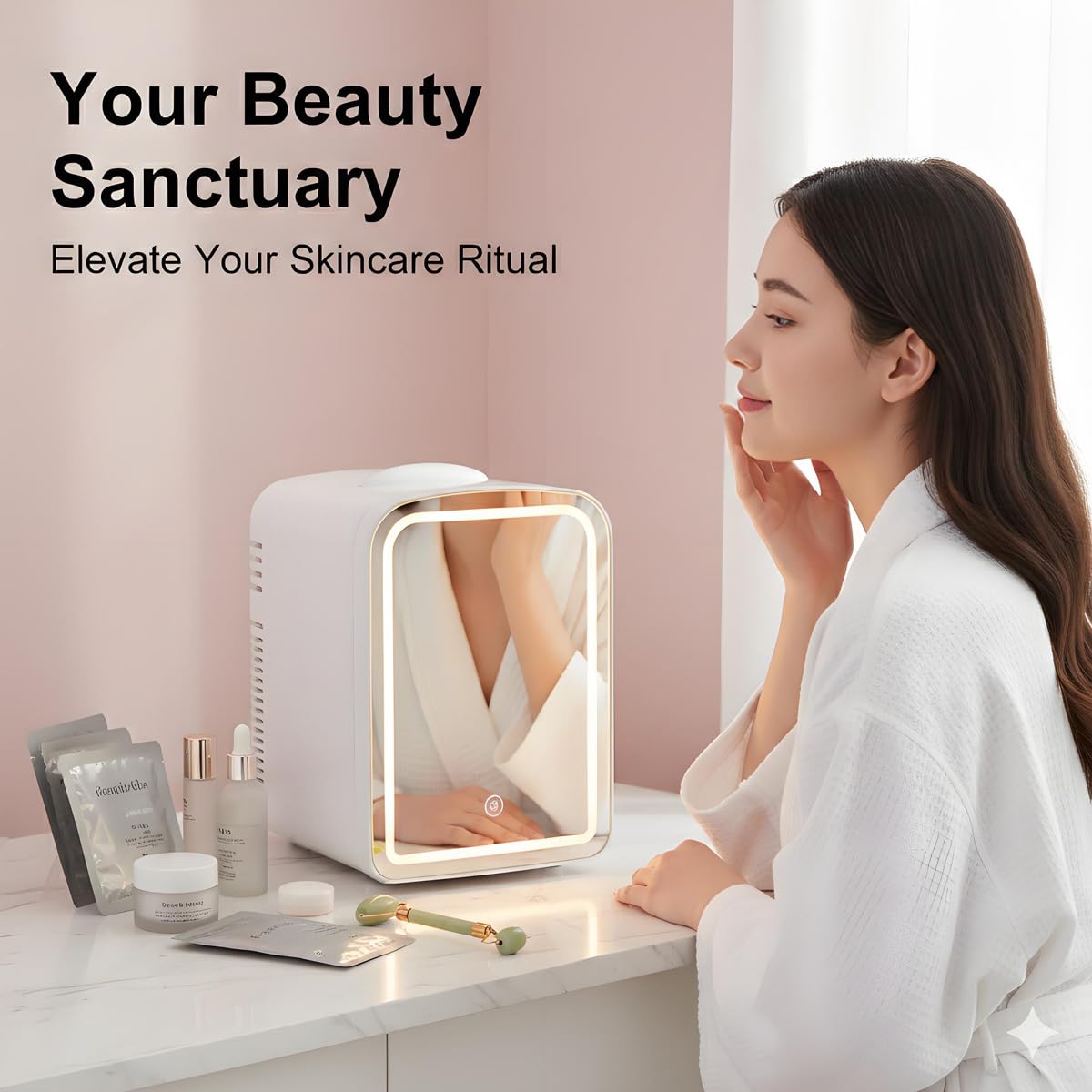 4L Mini Skincare Refrigerator with Dimmable LED Mirror Z938302