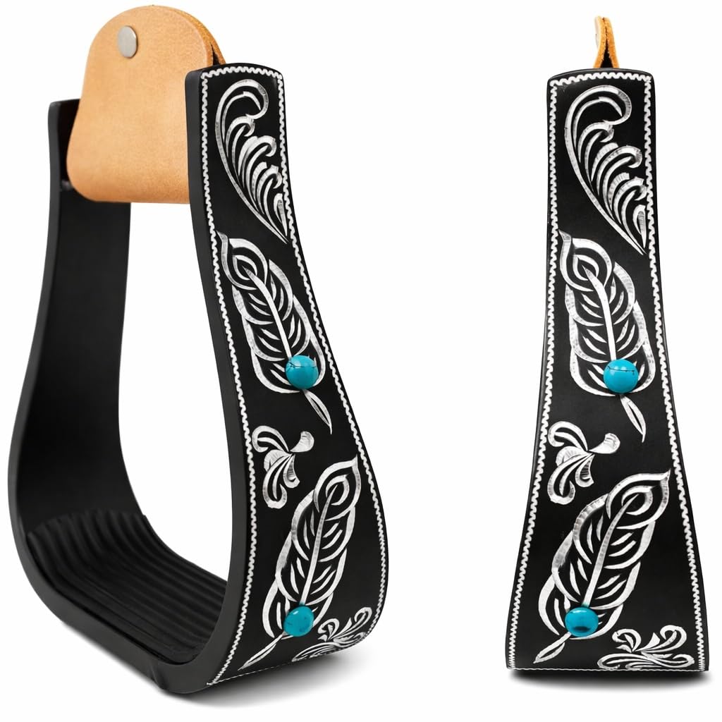 Black Aluminum Engraved Horse Saddle Stirrups G5650