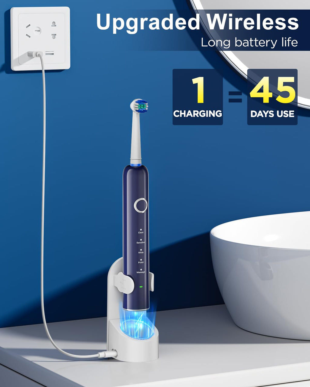 Black Rechargeable Electric Toothbrush with 8 Brush Heads X2857