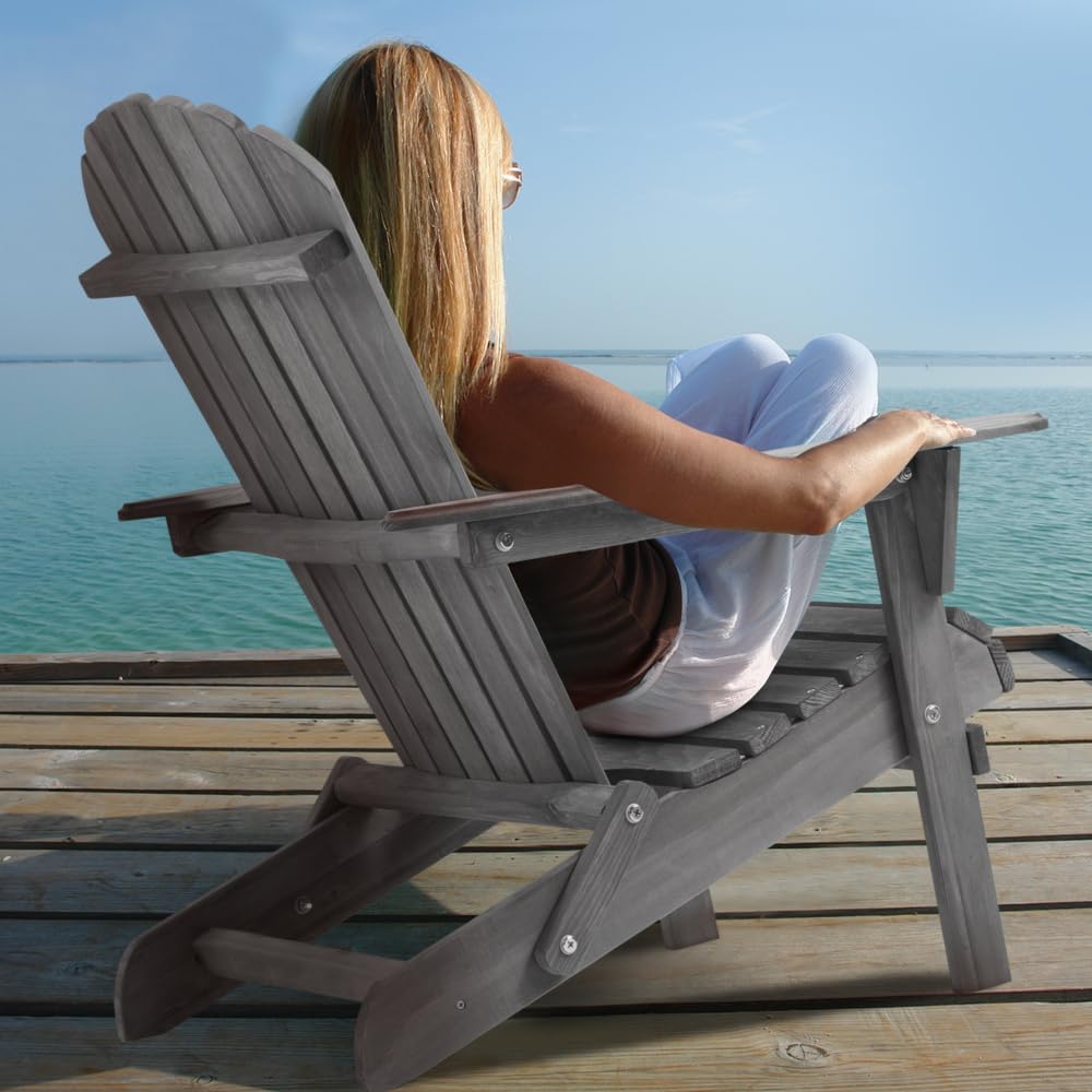 Wooden Folding Adirondack Chair Set of 2 Solid Cedar I81678