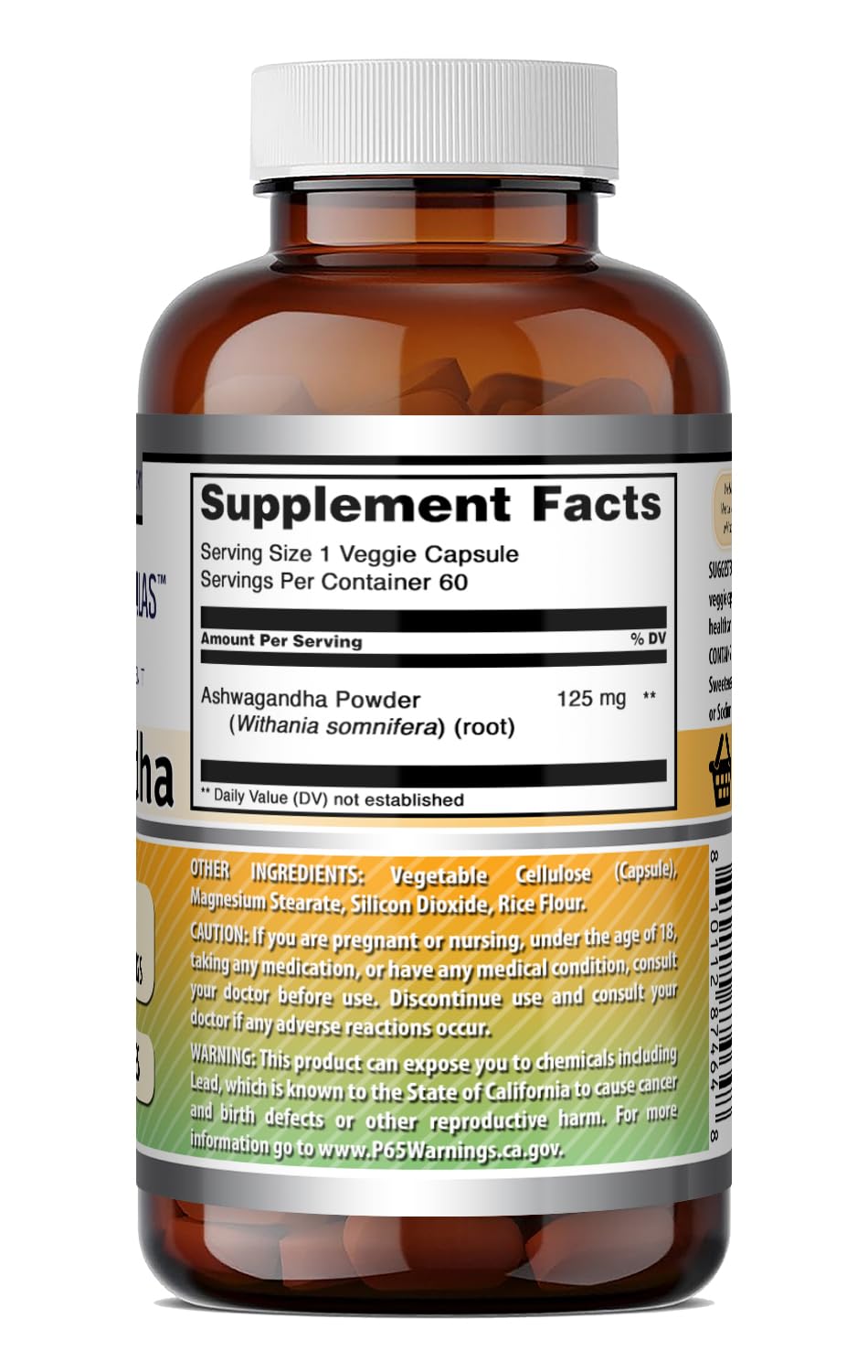 Ashwagandha Extract Supplement 125 Mg Veggie Capsules F802764