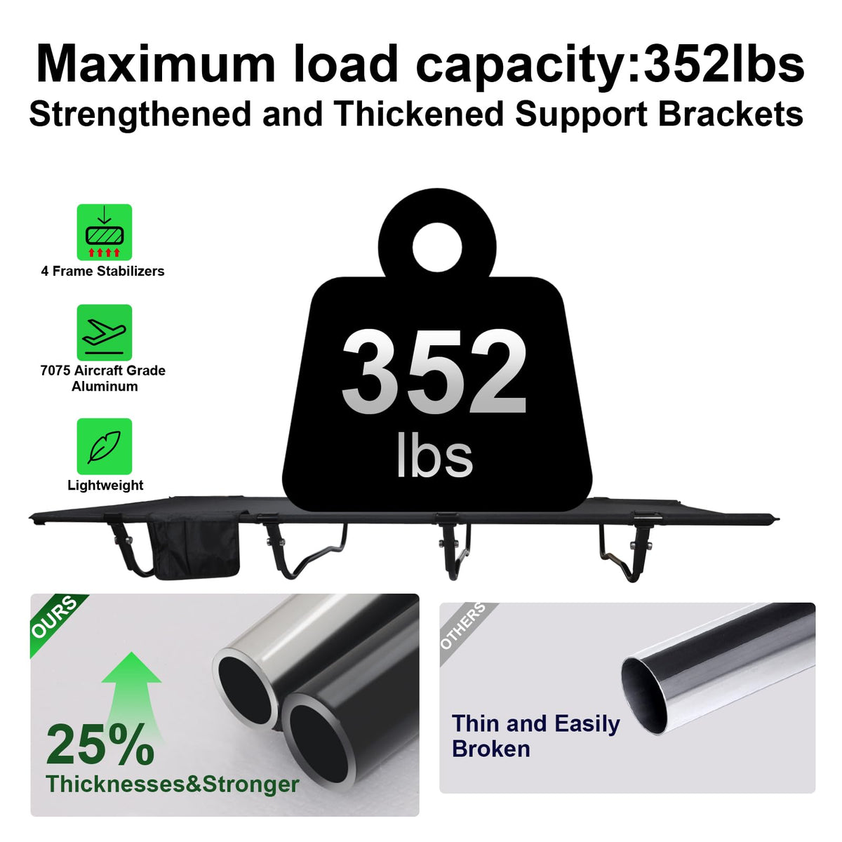 Ultralight Folding Camping Cot 4-Legs 352 lbs Y290015