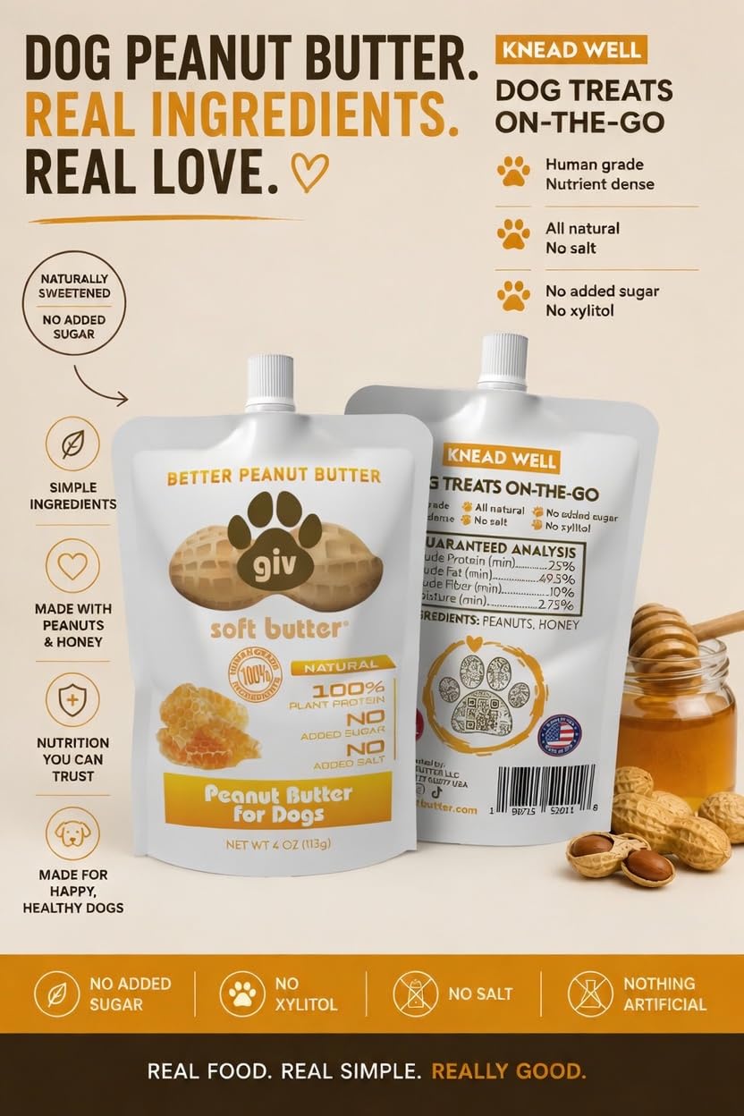 All Natural Peanut Butter for Dogs, 2 Ingredients, 4oz Pouches (6 Count) L4695