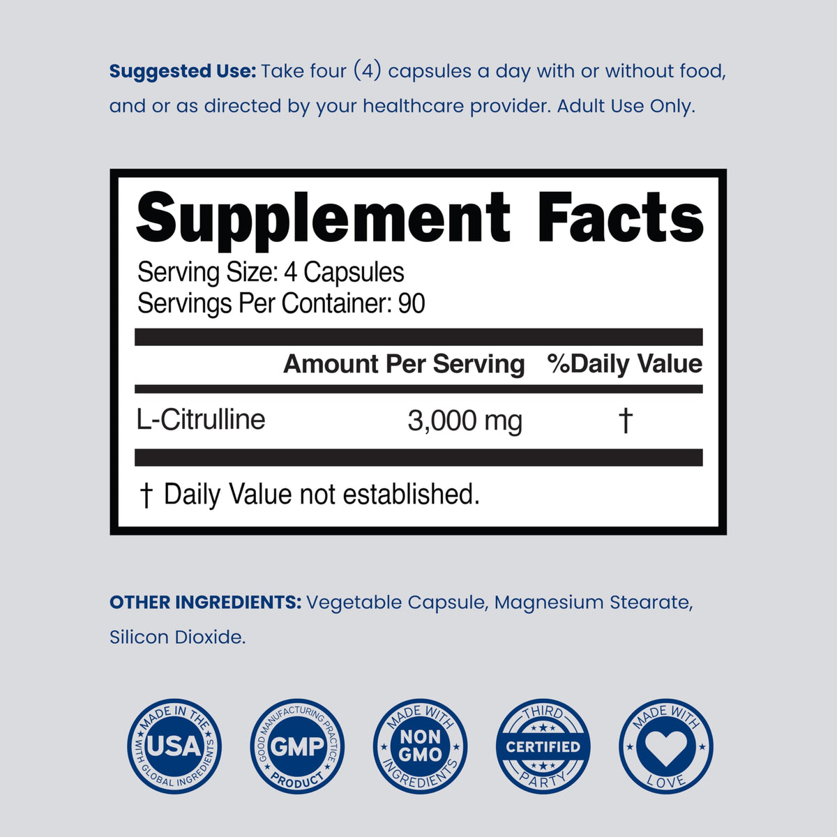L Citrulline 3000mg 360 Capsules Vegan Non-GMO N9167