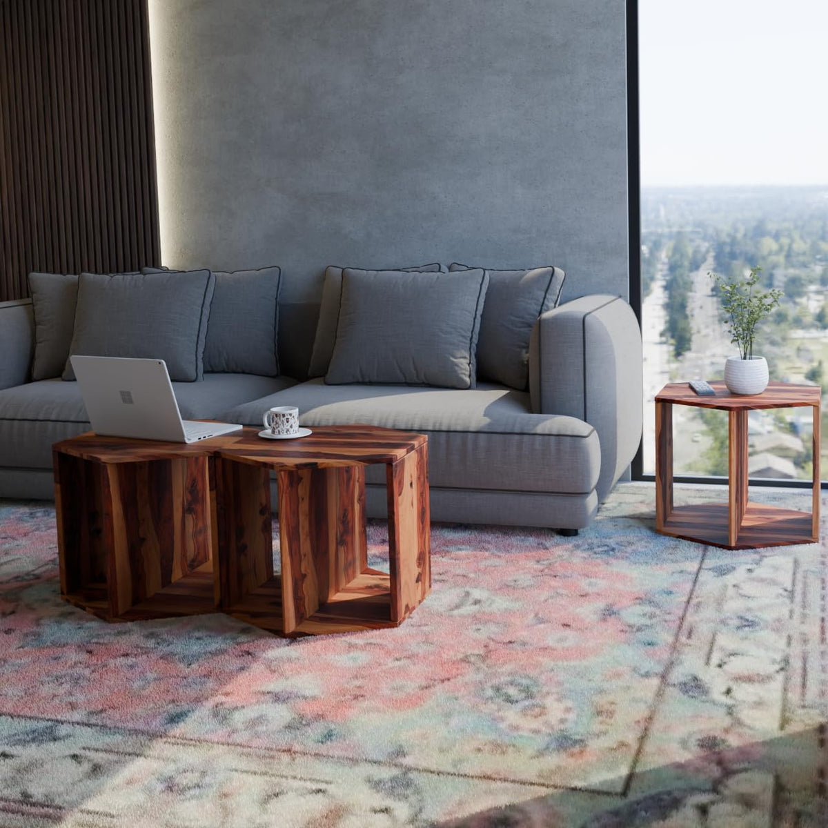 Solid Sheesham Wood Coffee Table Set of 3 E702