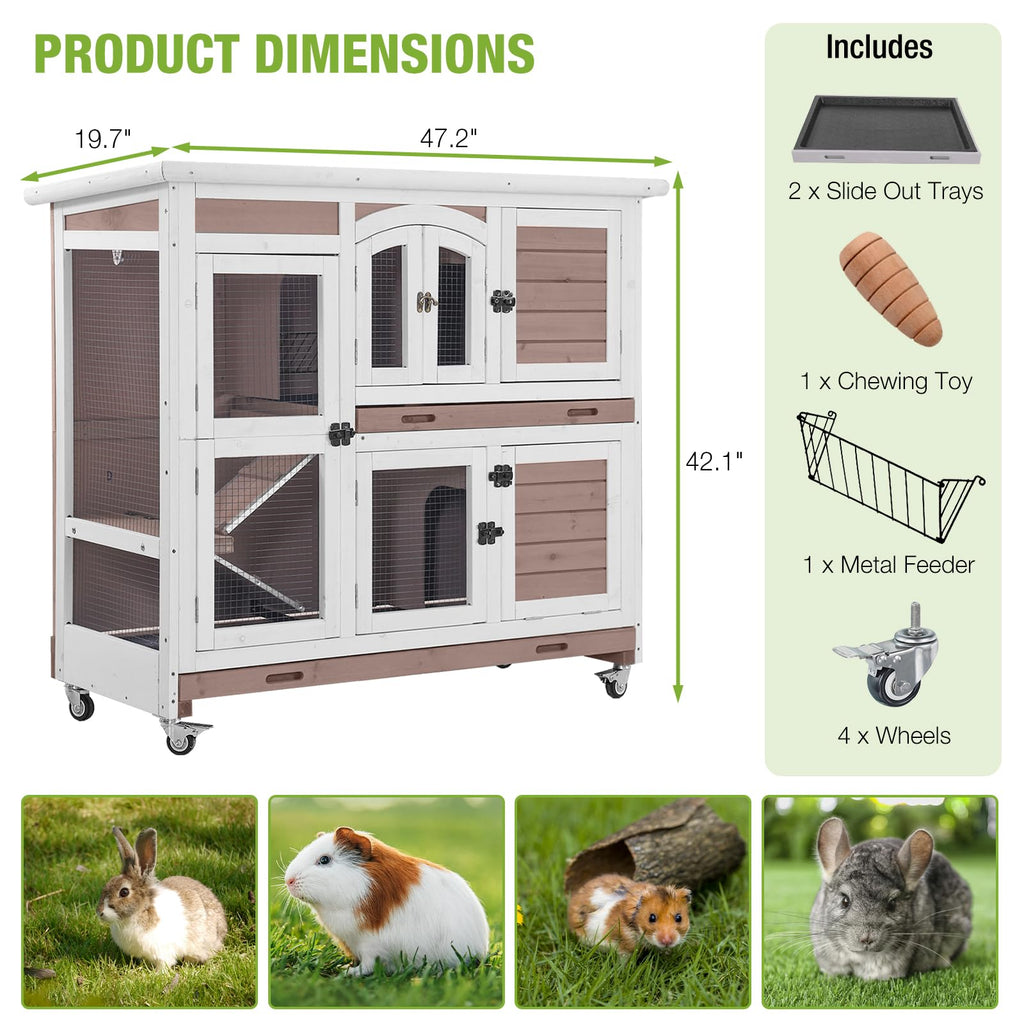 Two-Story Rabbit Hutch with Wheels D637